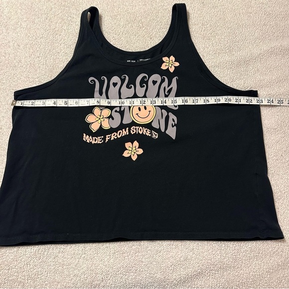 Volcom Black “To The Bank Tank” Top Black Organic Cotton Smiley Flowers - Picture 4 of 9